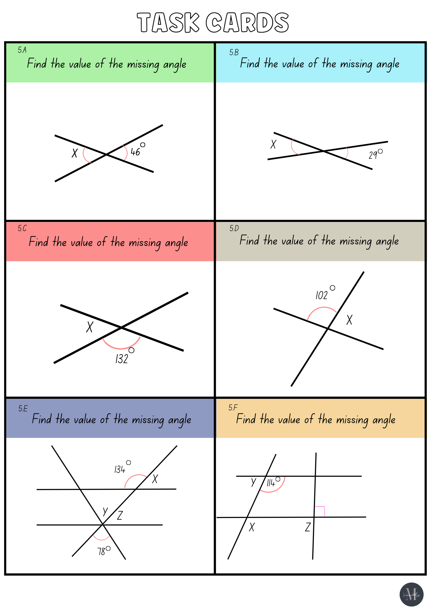 Types of Angles and Their Relationships Grades 6-8