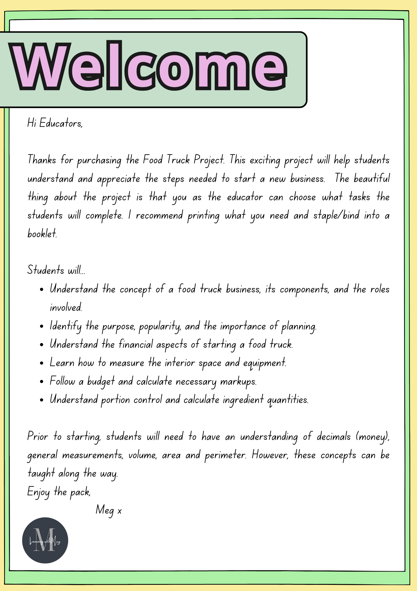 Food Truck Business Project - Years 5 - 7