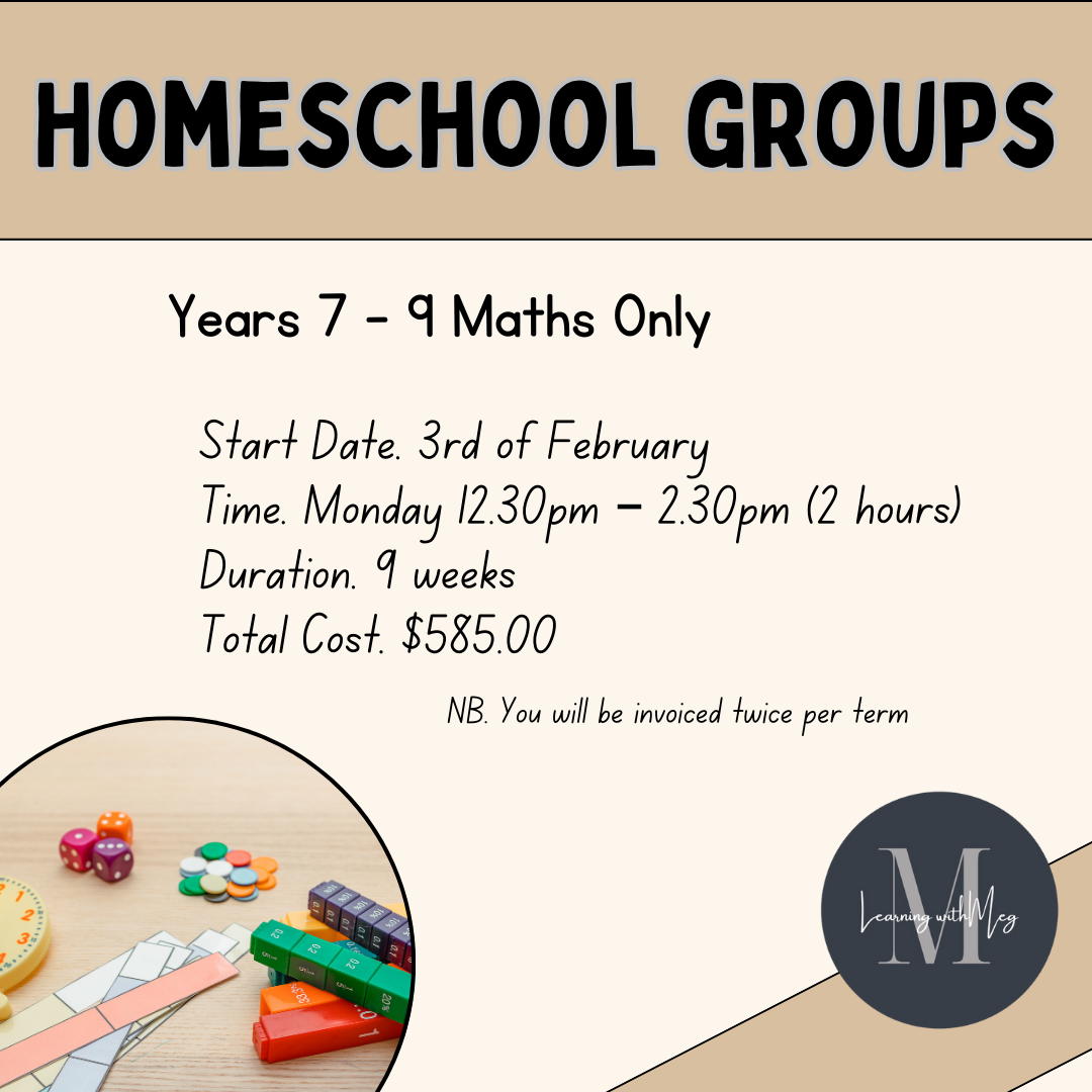 Years 7 – 9 MATHS ONLY HOMESCHOOL GROUPS