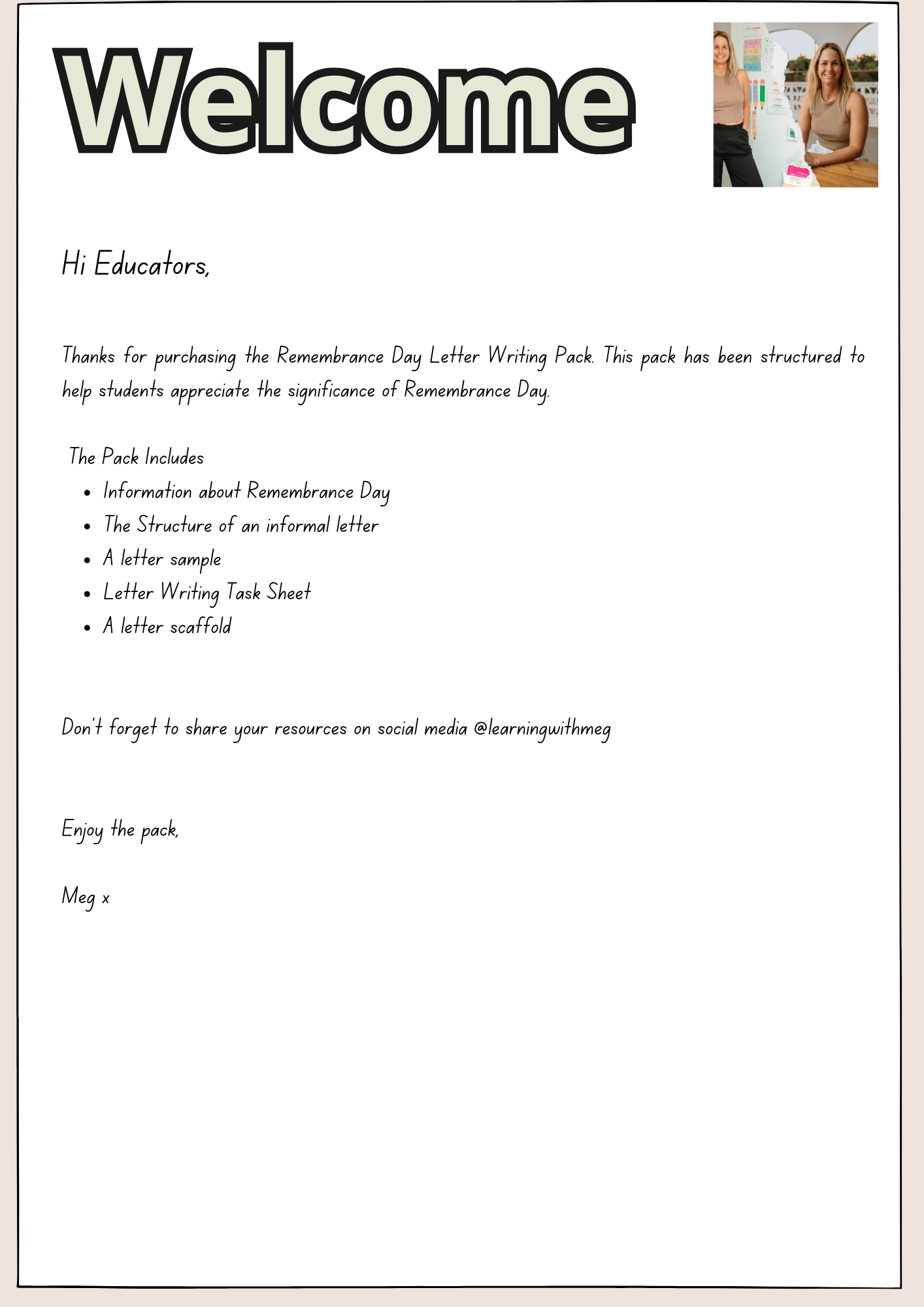 Remembrance Day - Letter Writing - Year 4 - 6