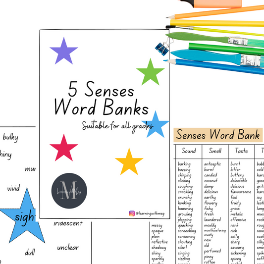 5 Senses Word Bank. Years 3 - 6