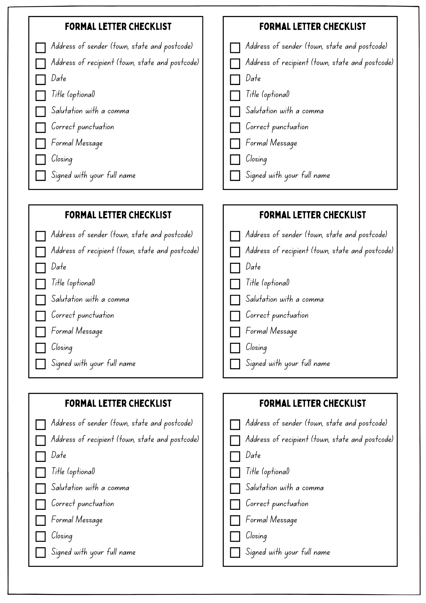 Letter Writing (Formal and Informal) - Years 4 - 6