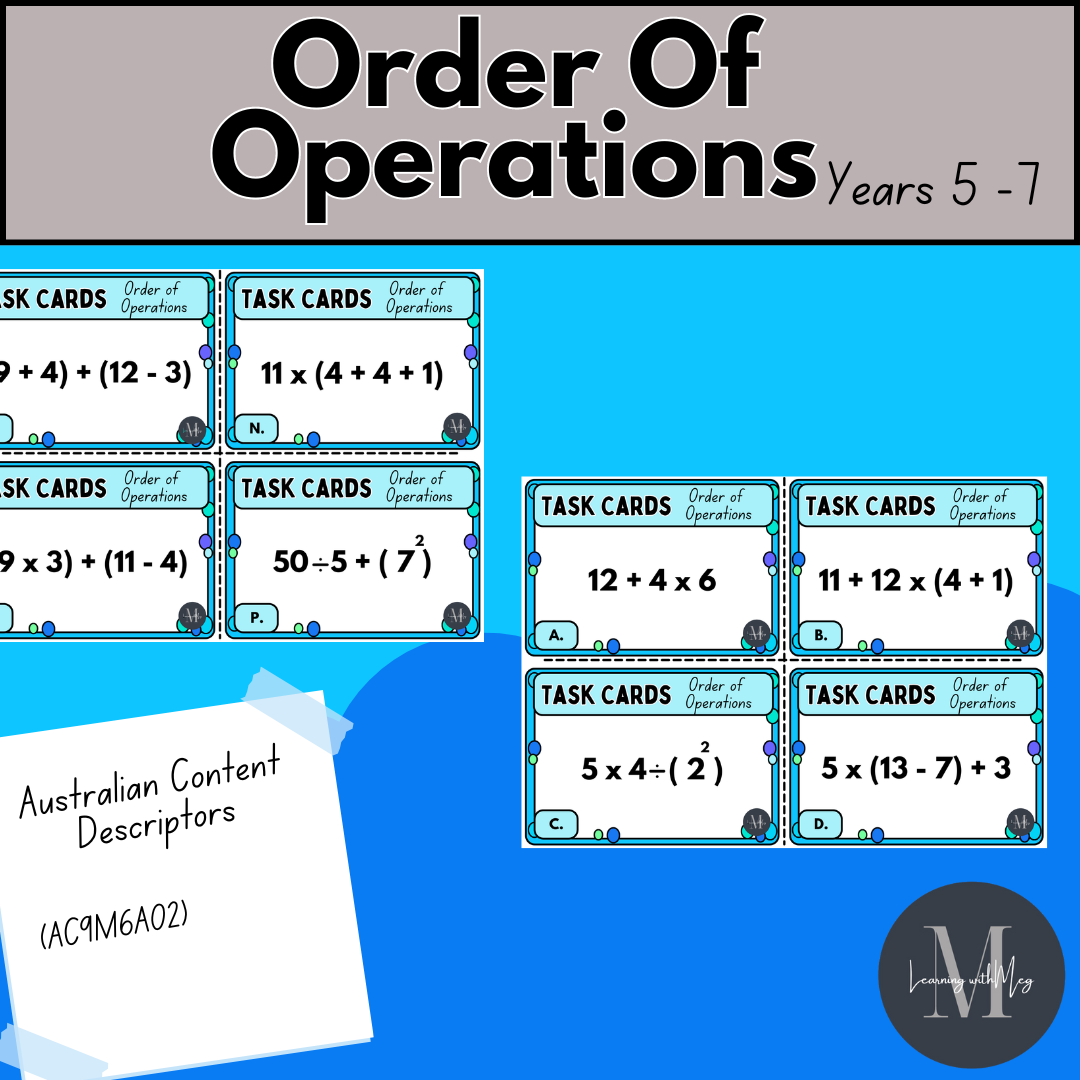 Order of Operations Task Cards. Years 5 - 7