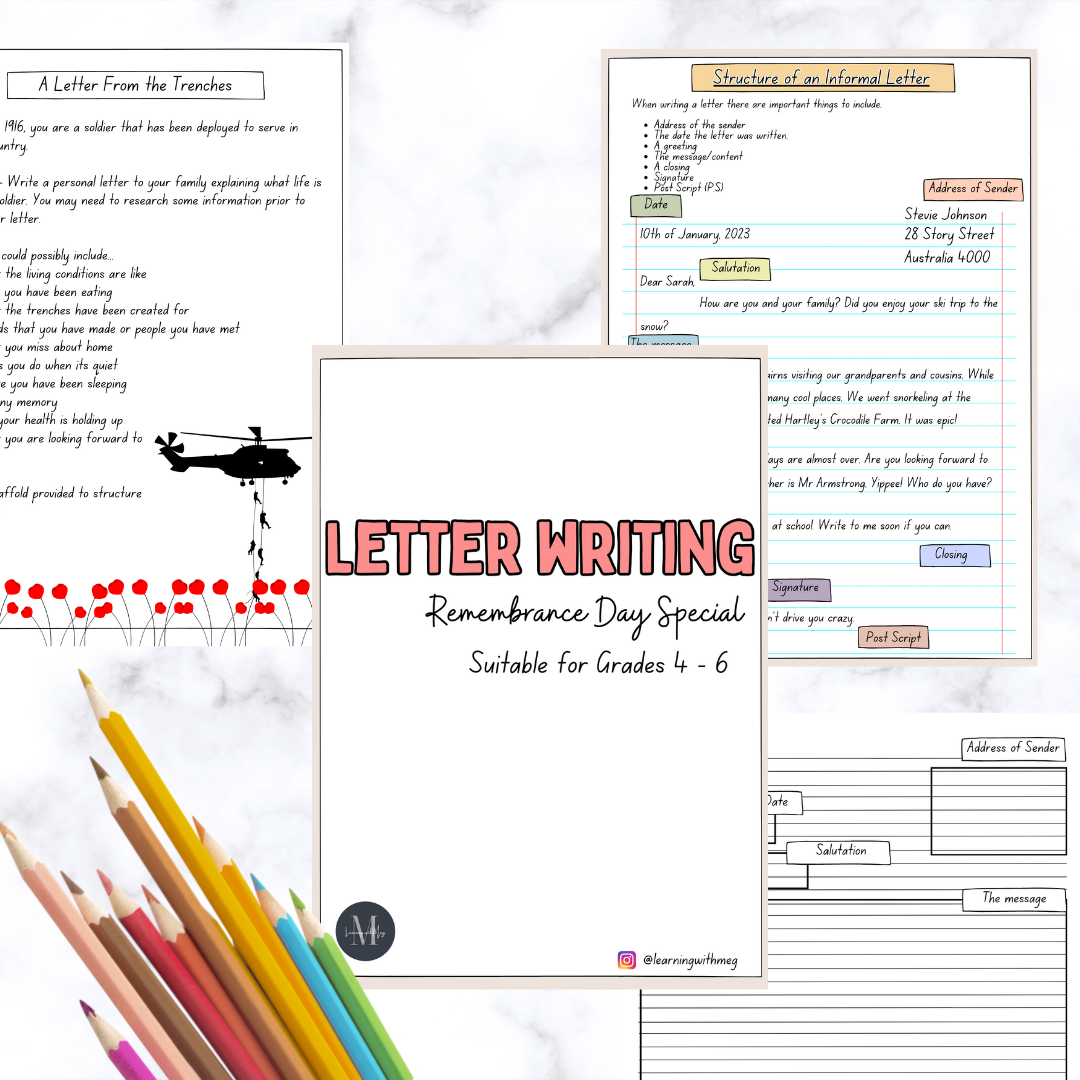 Remembrance Day - Letter Writing - Year 4 - 6