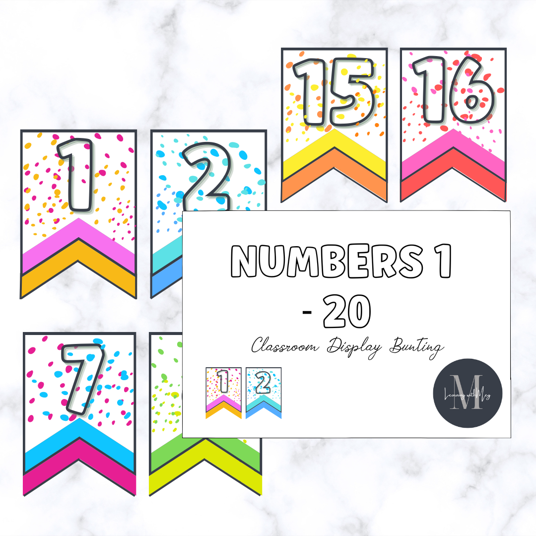 Numbers 1 - 20 Classroom Display (Rainbow Splatter)